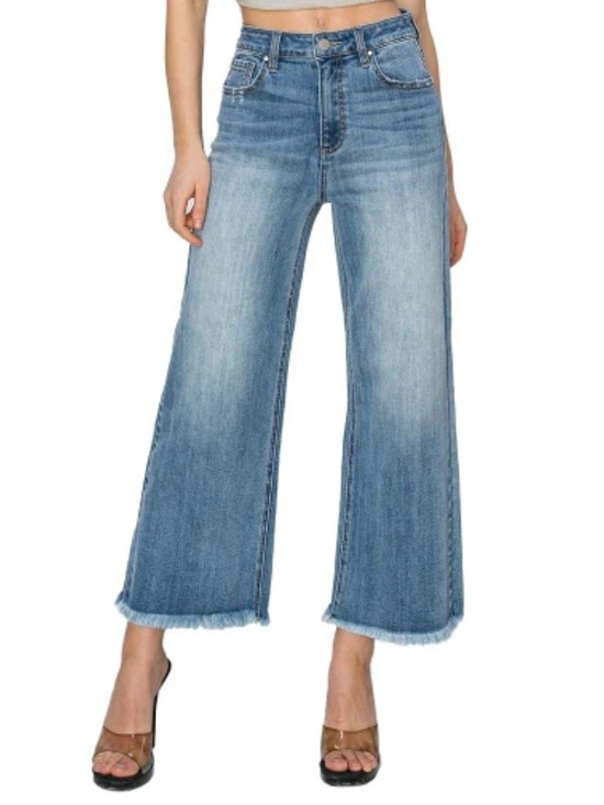 Risen Jeans Denim - RISEN Raw Hem Cropped Wide Leg Jeans Size 5/27